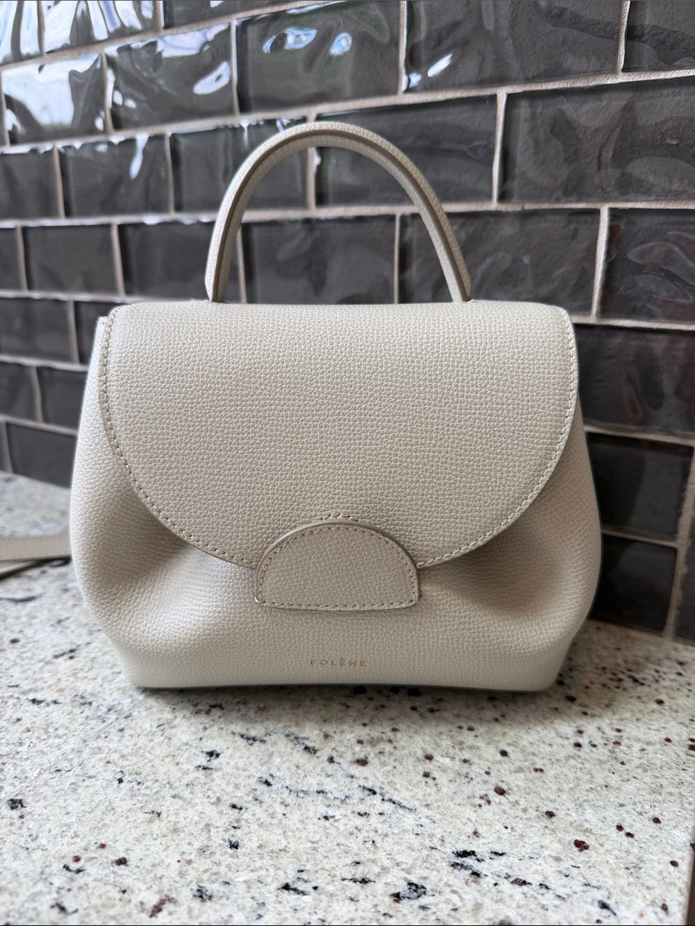 Polene Numero Un Nano Textured Chalk Leather Crossbody Bag - Chalk